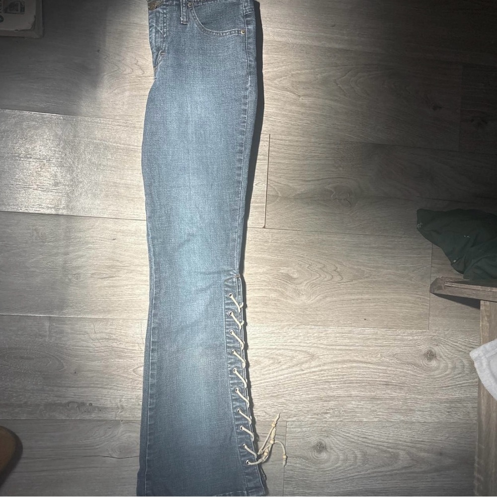 Mudd Light Blue Flare Jeans with Lace-Up Sides